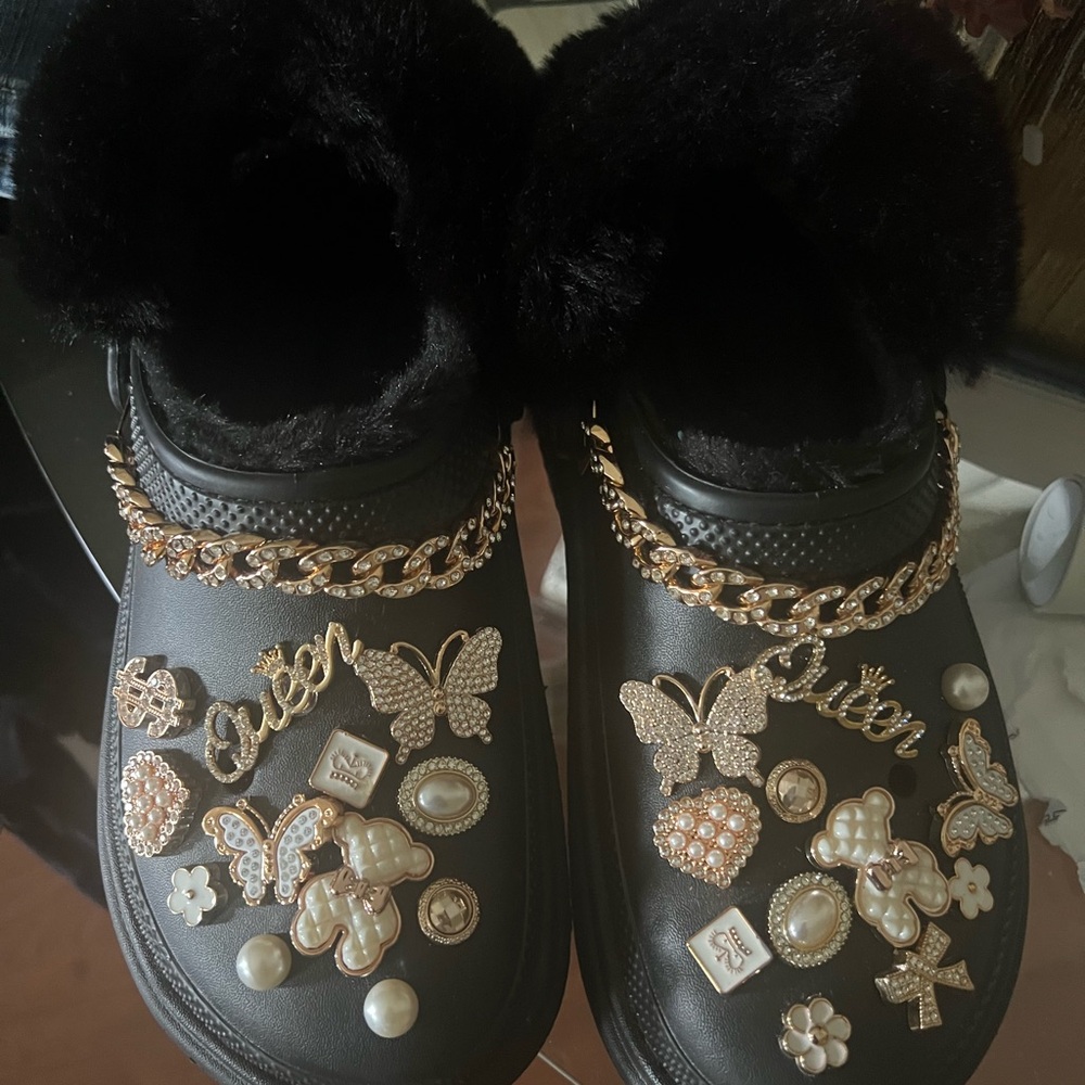 CROCS Black and Gold Embellished Mules